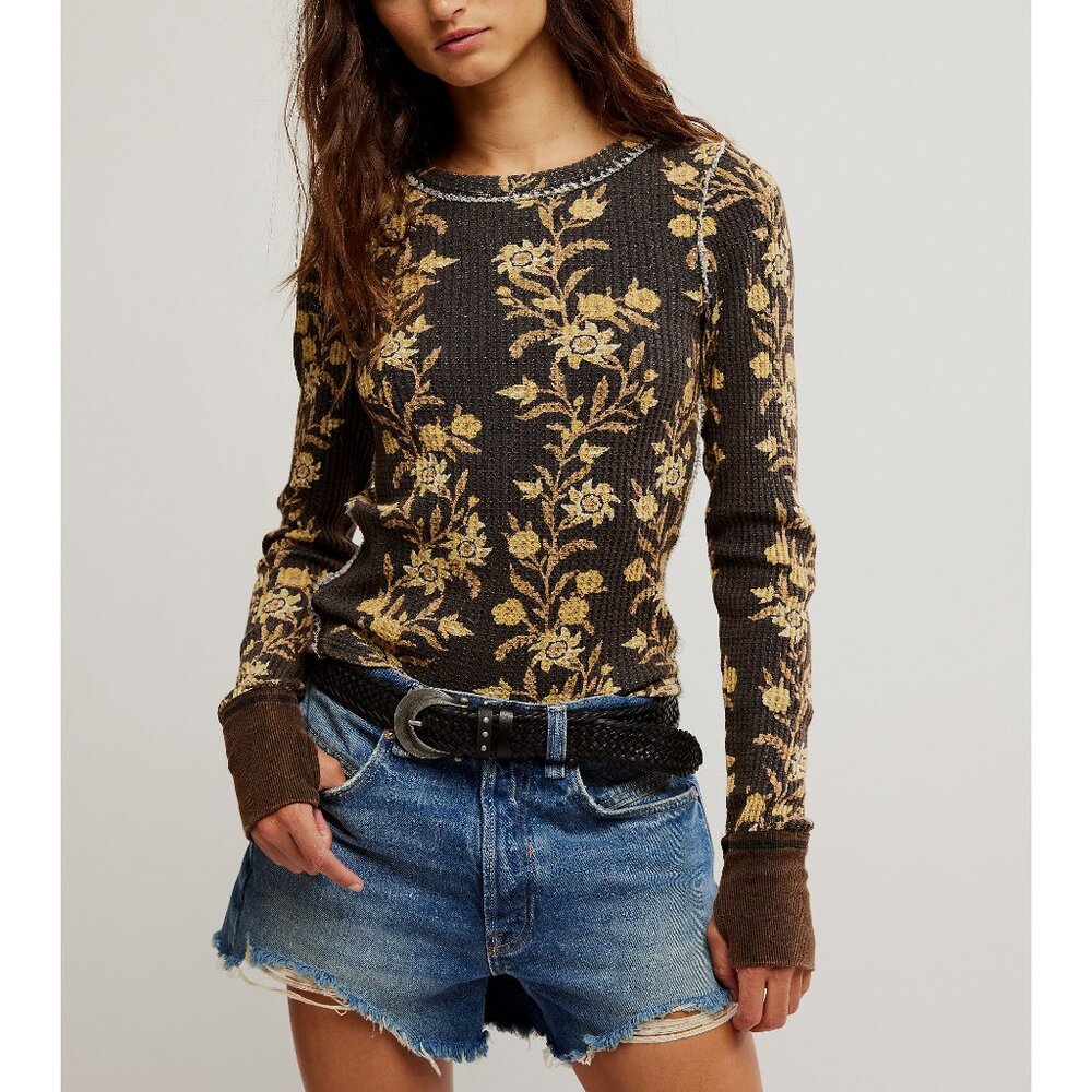 🆕 FREE PEOPLE We The Free Pretty Little Thermal / Black Combo - Folk Vines